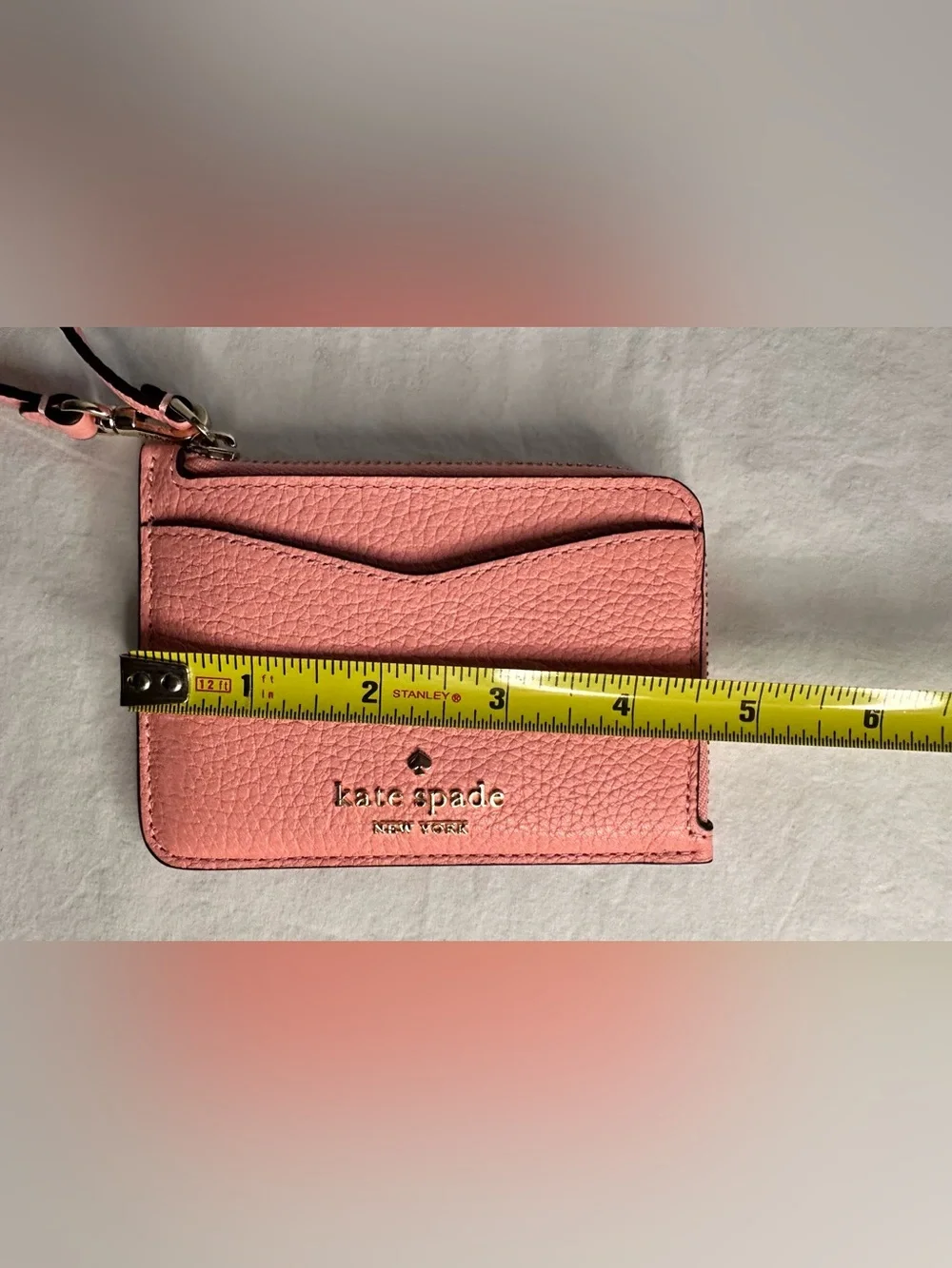Kate Spade Pink Pebbled so Leather Wristlet Card Case and key ring - Picture 5 of 6